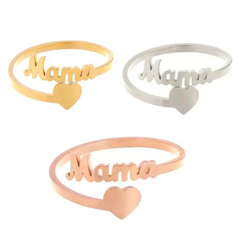 Anel de Casal com Coração e Nome Personalizado | Aço Inoxidável Banhado a Ouro